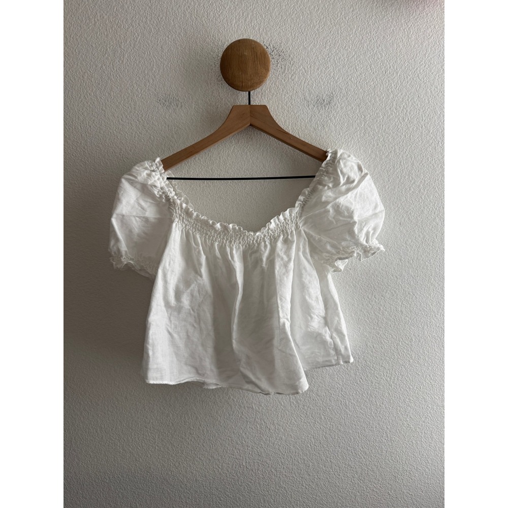 Sunday Best Aritzia White Linen Cotton Puff Sleeve Blouse Crop Top Size Medium